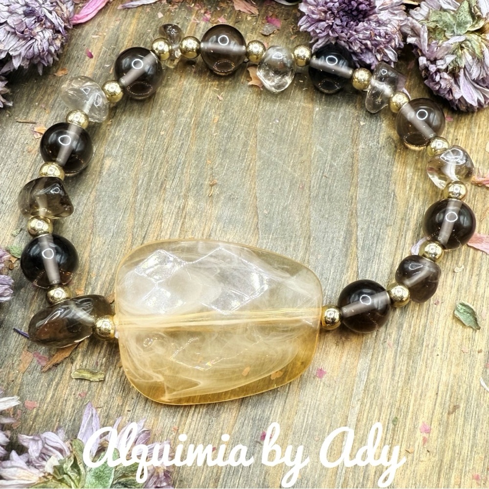 Smoky Quartz and yellow crystal Bracelet